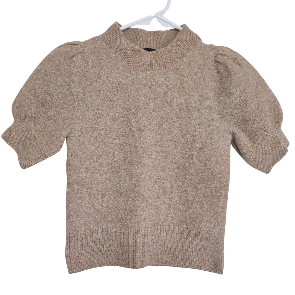 Banana Republic Womens XS Tan Wool Alpaca Blend Puff Sleeve Quiet Luxury